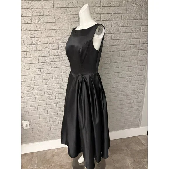 Audrey Women’s Black Pleated Drop Waist Backless Tulle Dress Size 8 - Picture 6 of 11